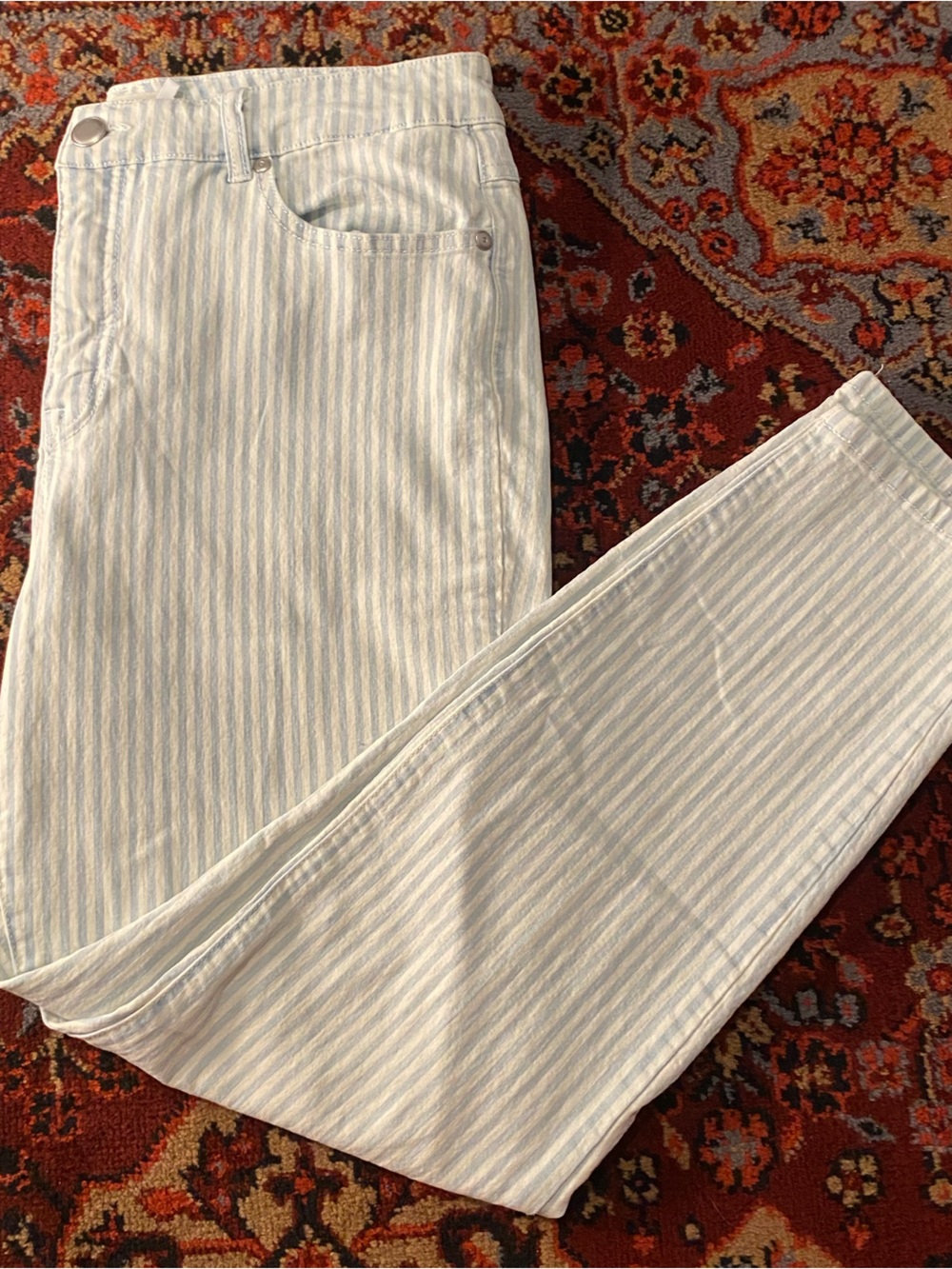 MODERN Tribal Pinstriped White Jeans | Audrey Midrise Ankle Jeggings 👖✨